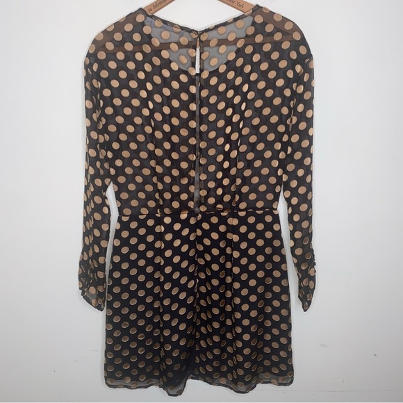 ASTR the Label Size Medium Black with Gold Polka Dot Long Sleeve Sheer Dress - Picture 3 of 14